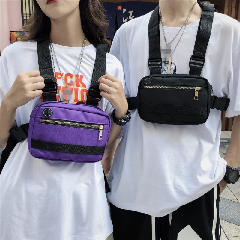 Männer Frauen Hüfte-hüpfen Brust Tasche Außen Oxford Taktische Streetwear Weste Brust Anlage Taille Taschen Funktionale Weste Brust Dienstprogramm Pack