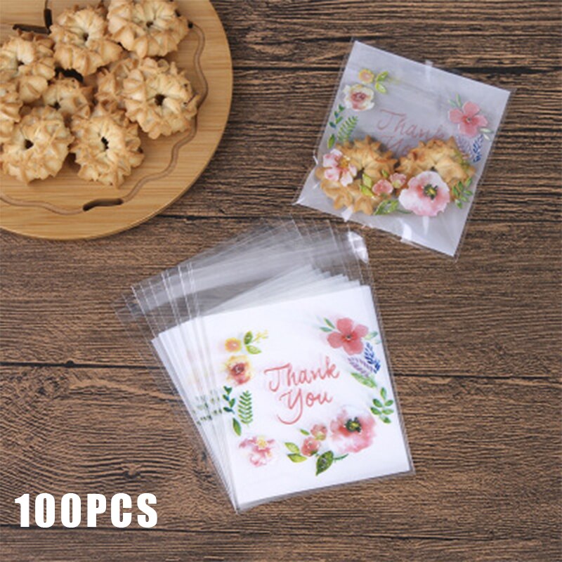 100Stck Kunststoff Taschen danke Cookie & Süssigkeit Tasche Selbst-Klebstoff Für Hochzeit Geburtstag Party Tasche Keks zurück Verpackung Tasche