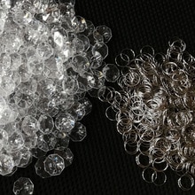 1000 stücke Perlen + Ringe Acryl Material girlande Nachahmung Kristall Prismen Achteckigen Perlen Lampe Kronleuchter Teile Anhänger Dekoration