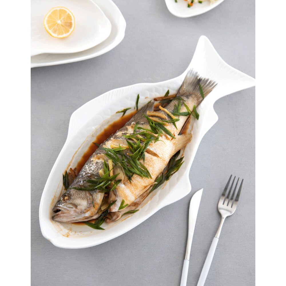 1pc Platte Fisch Geformt Keramik Geschirr Snack Lagerung Fisch Pfanne für Gaststätten Partei Versammlungen