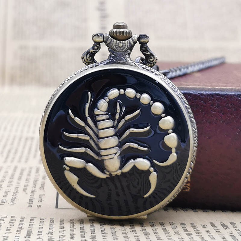 Bronze- Kühle Skorpion Quarz Tasche Uhren Für Mann Frau Uhr Uhr mit fob Kette WP4009