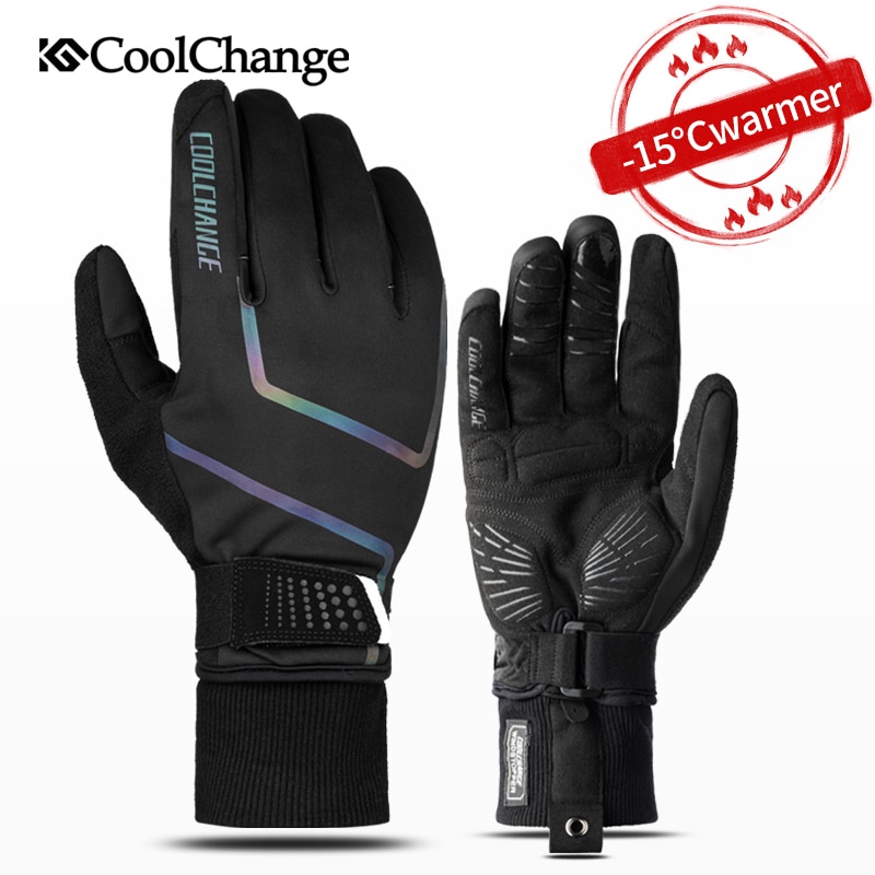CoolChange Radfahren Handschuhe Winter Voller Finger Thermische Gel Fahrrad Sport Handschuhe Winddicht Stoßfest Touchscreen MTB Fahrrad Handschuhe