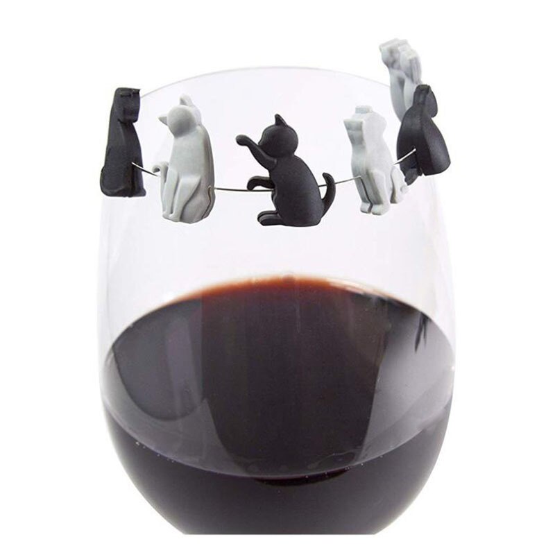 6 stücke Katze bilden Party Wein Glas Marker Charme Silikon Wein Tasse markieren Trinken Kumpel Tasse Identifizierung Katze Liebhaber Bar zubehör
