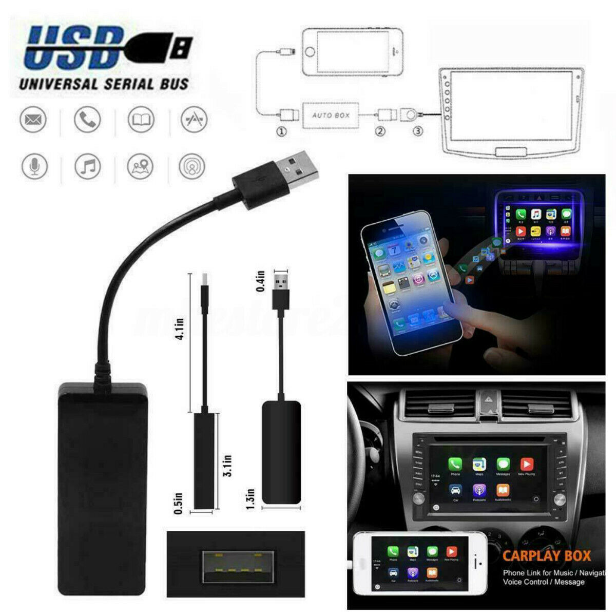 12V Clever Verknüpfung USB Dongle für Apfel iOS CarPlay Android Auto Navigation Spieler Auto Bildschirm Touchscreen Kopf Einheit schwarz