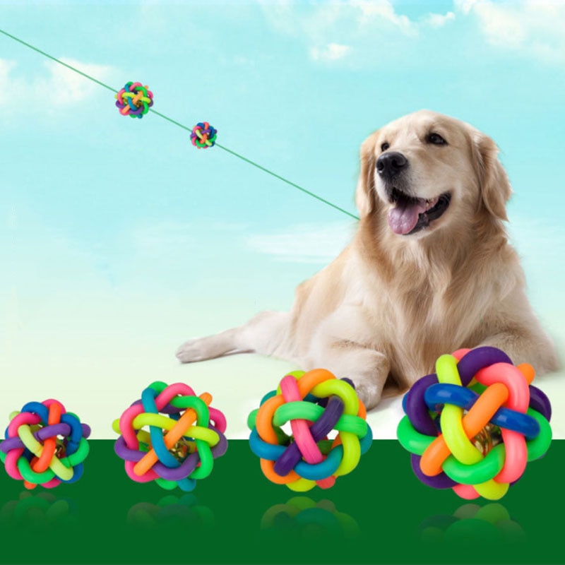 1Pc Runde Gummi Regenbogen Haustier Ball Bunte Hund Gewebt Ball Hund Katze Interaktive Spielzeug Kauen Spielzeug Zähne Haustier Ausbildung liefert