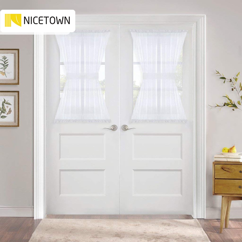 Leinen Strukturierte Französisch Glas Tür Vorhang Weiß Seitenlicht-lampen-birnen-Auto-schier Vorhang für Vorderseite Tür mit Bonus Tieback durch NICETOWN, 1 paar