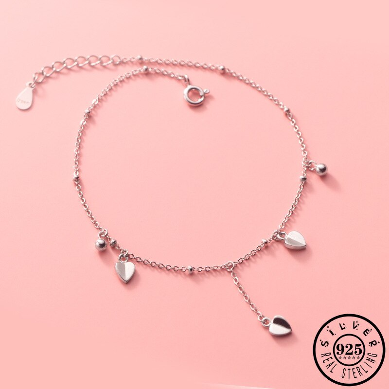 925 Sterling Silber Kleine Herz bilden Anhänger Party Fußkettchen Armbänder Sommer Fußkettchen Fuß Feine Schmuck für Frauen