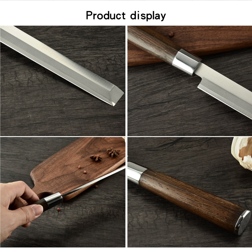 XYj 9'' Edelstahl Sashimi Sushi Messer Angeln Schneiden Filetieren Messer Wassermelone Melone Obst Juwelüse Werkzeuge Messer Mantel