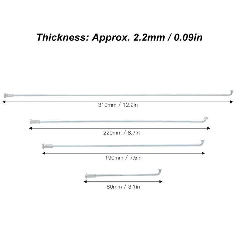 10 stücke 13g Fahrrad Speichen Edelstahl Fahrrad Speichen Dreirad Speichen Fahrrad Zubehör 80mm/190mm/220mm/310mm