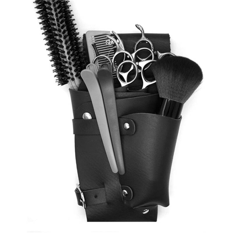 Professionelle Leder Niet Clips Tasche Friseur Barbier Schere Halfter Beutel Inhaber fallen Mit Taille Schulter Gürtel Schwarz PU