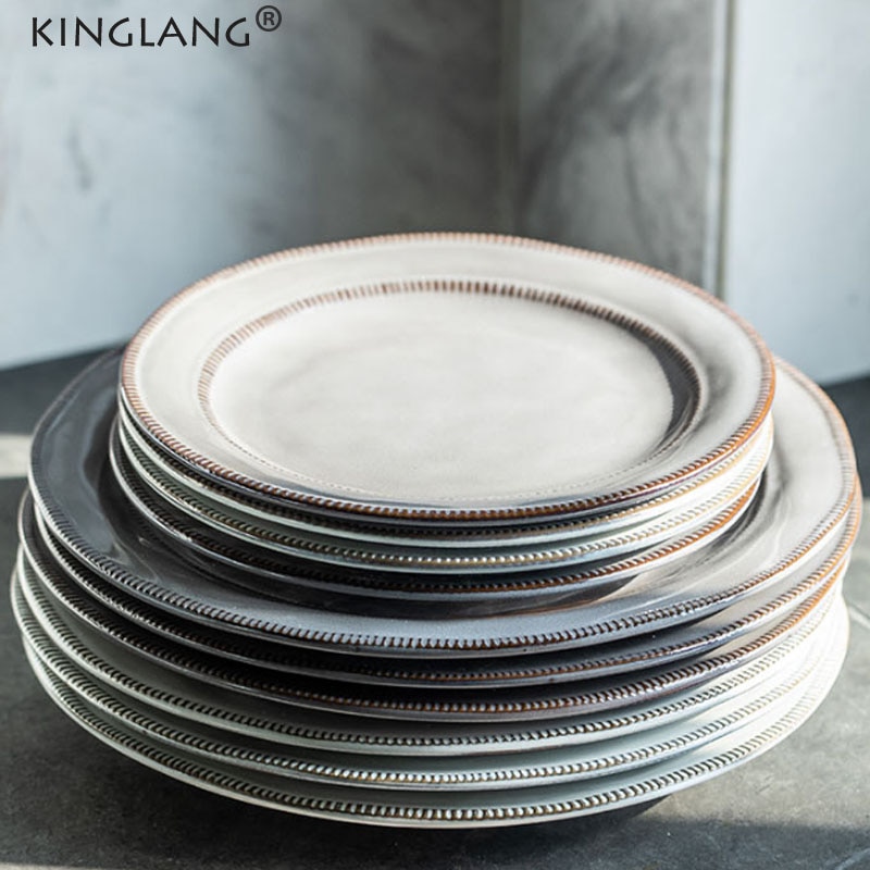 KINGLANG Platten Kunst retro Entwickelt Gerichte Keramik Keramik Abendessen Steak Platten Blunch Gericht Für Hochzeit Party Platten