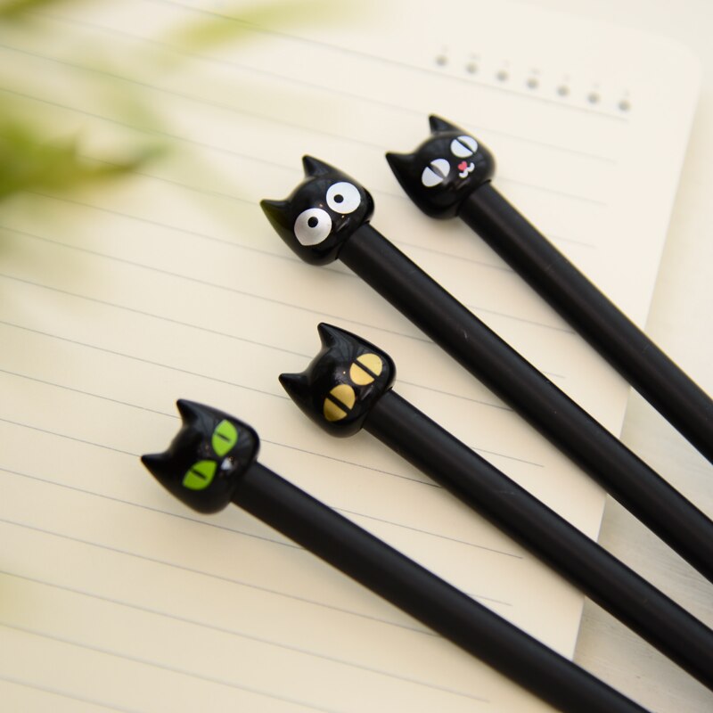 4X Nette Kawaii Schwarz Katze Gel Stift Schreiben Schreibwaren Schule Bürobedarf 0,5mm