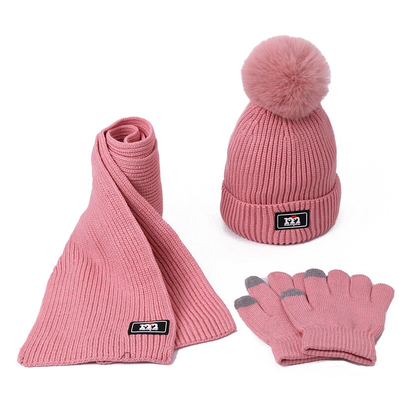 freundlicher Winter Wolle Gestrickte Mütze Deckel Schal Handschuhe einstellen Ich bin Freien Warme Mütze Mit Futter freundlicher Pom Pom Hütte Schal Handschuhe 3 Stck einstellen