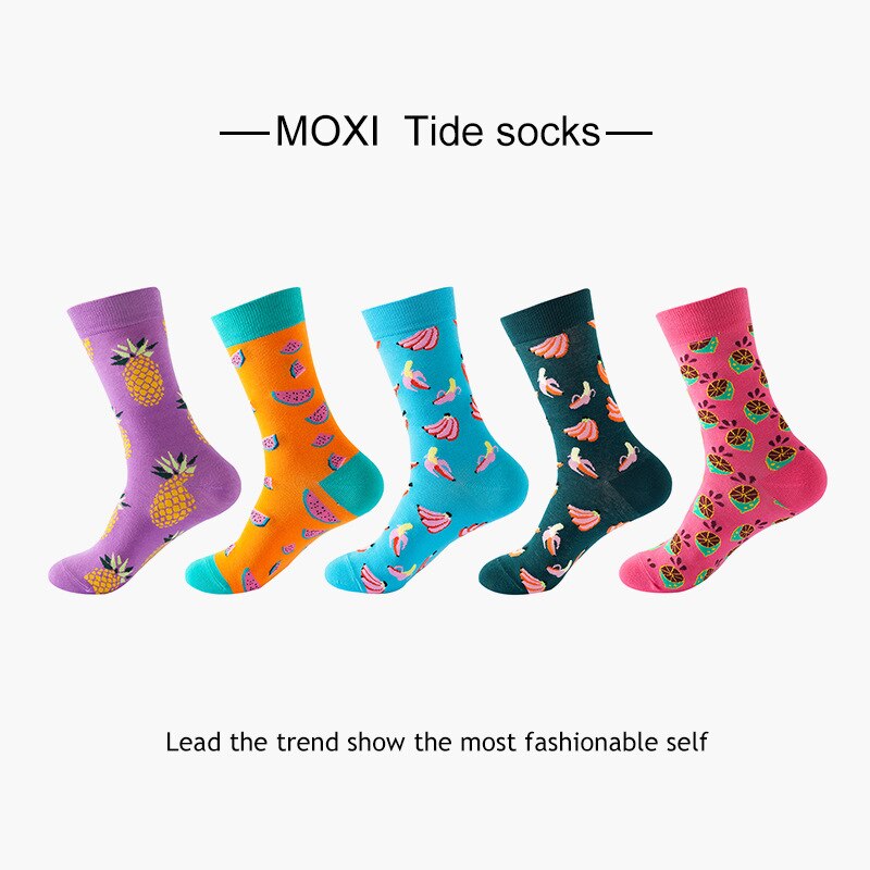 5Paare Frühling Herbst Karikatur Socken Obst Ananas banane wassermelone Zitrone Frauen Socken Stil Weibliche Besatzung socken