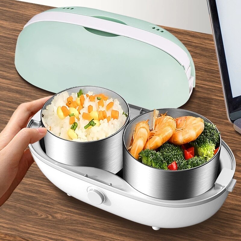 Elektrische Tragbare Heizung Mittagessen Kasten Edelstahl Lebensmittel Behälter Mini Heißer Reiskocher Dampfer Mahlzeit Lunchbox Bento Wärmer