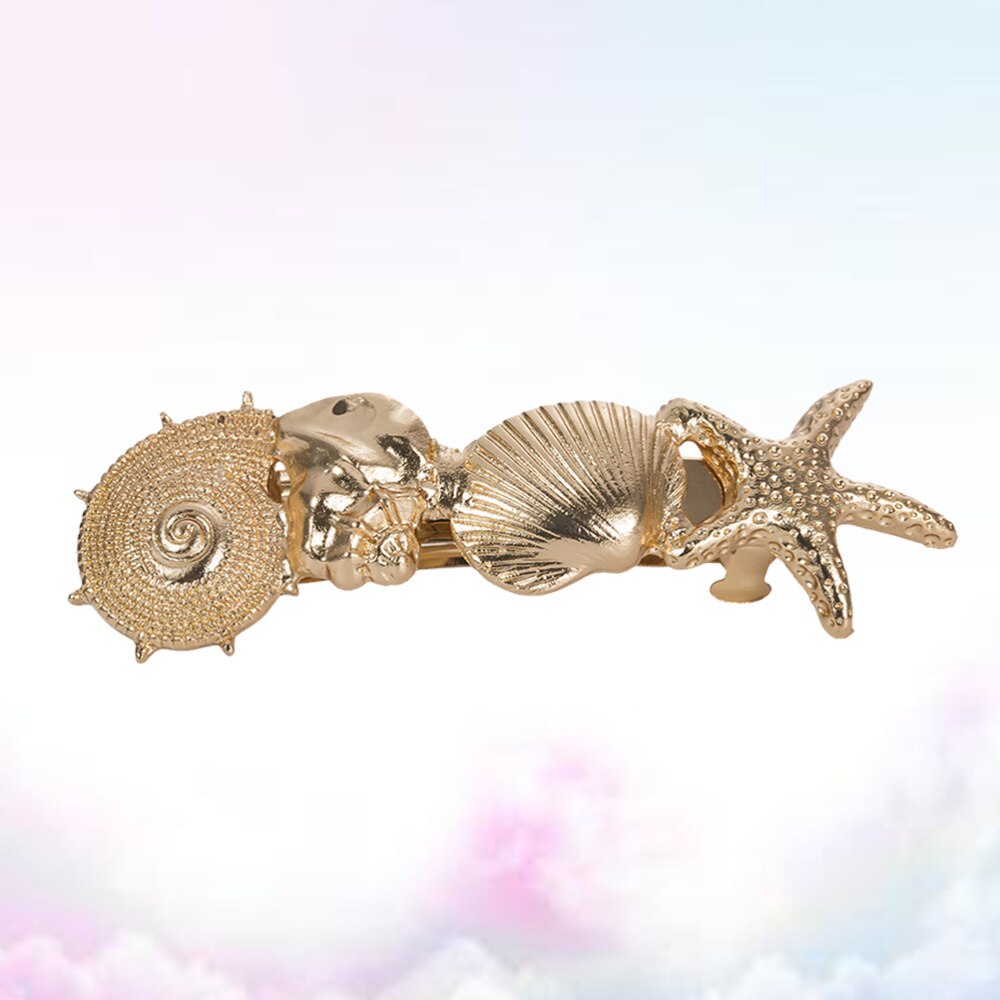 Ethnische Stil Haar Clip Kreative Hülse Meer Stern Conch Haar Barrettes Haar Zubehör für Mädchen (golden)