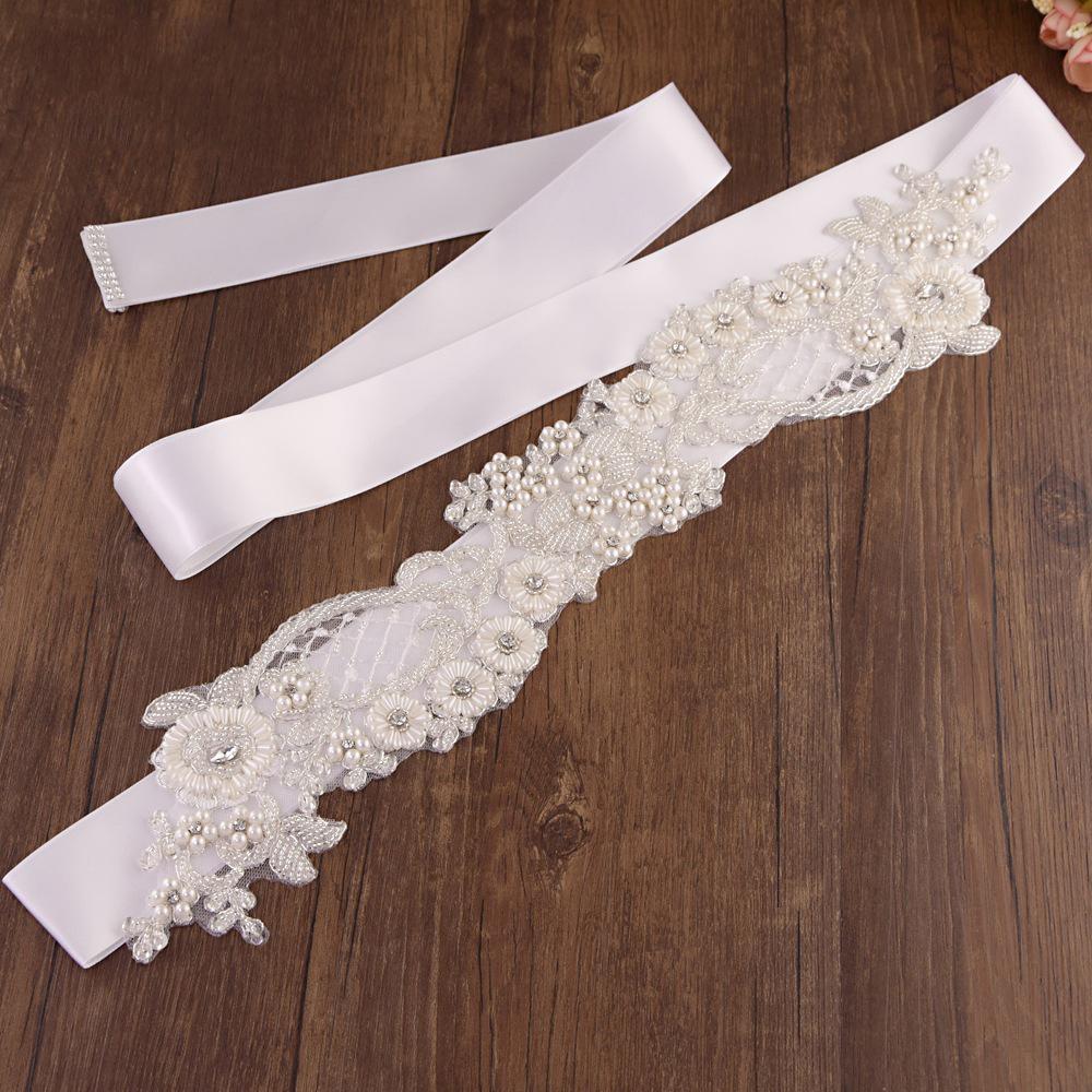 Blume Blumen- Braut Gürtel Kristall Perlen Hochzeit Gürtel Schärpe Weiß Elfenbein Champagner Band Für Abendkleid Frauen Braut Schmuck