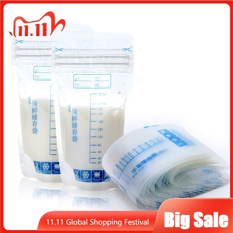 10Stck Milch Gefrierschrank Taschen murmeln Milch Babynahrung Lagerung Brust Milch Lagerung Tasche Baby Sicher Fütterung Taschen Brust Milch lagerung 250ml