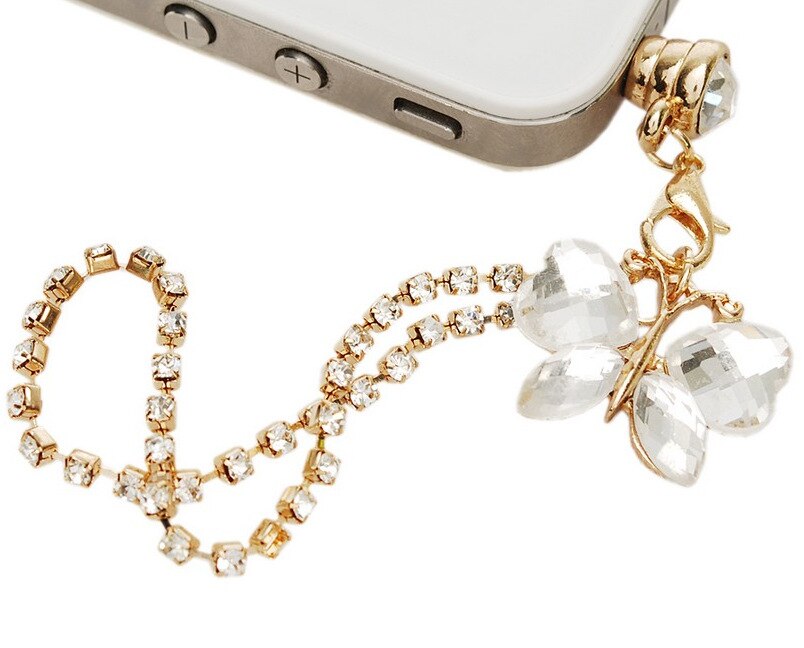 Kristall Pailletten Schmetterling Diamant Kette Quaste Telefon Staubstecker Kopfhörer-klinkenstecker für Alle 3,5mm Kopfhörer See von telefon