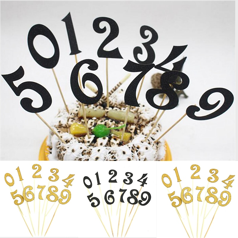 10 teile/satz Anzahl aufbringen Geburtstag Kuchen Deckel 4 Farbe Acryl Goldene freundlicher Geburtstag Jahrestag Party Dekoration