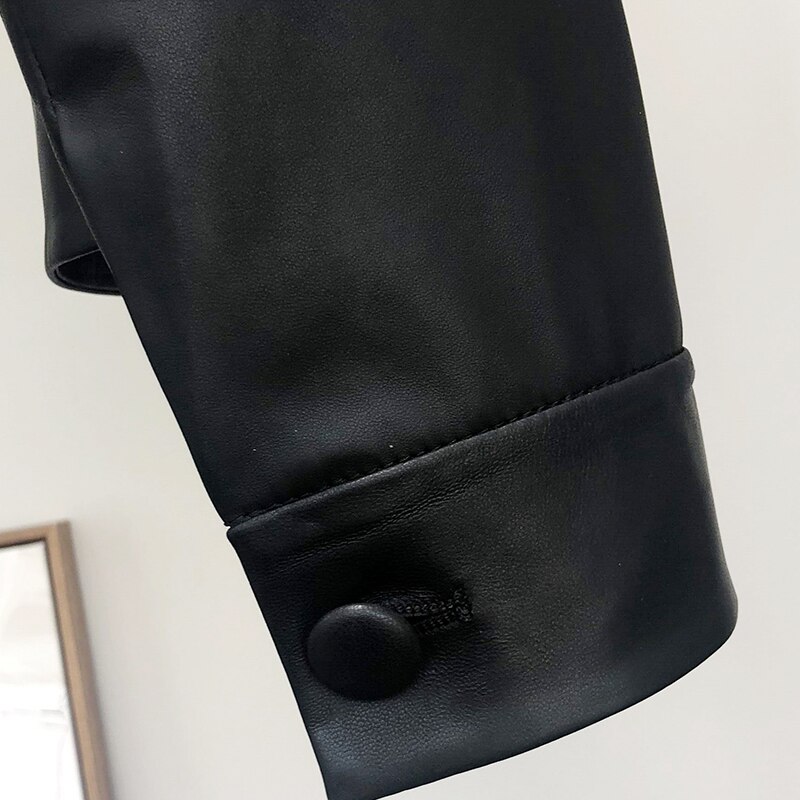 Nerazzurri Frühling leder Mantel frauen turndown kragen langarm Herbst schwarz faux leder frauen kurze jacke Spitzen Frauen