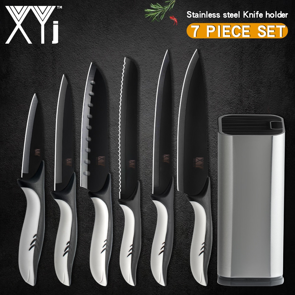 XYj 7 stücke Küche Edelstahl Messer Halfter Schärfen Bar 8'' Koch Brot Schneiden 7'' Santoku 5'' Dienstprogramm 3.5 ''schäl Messer