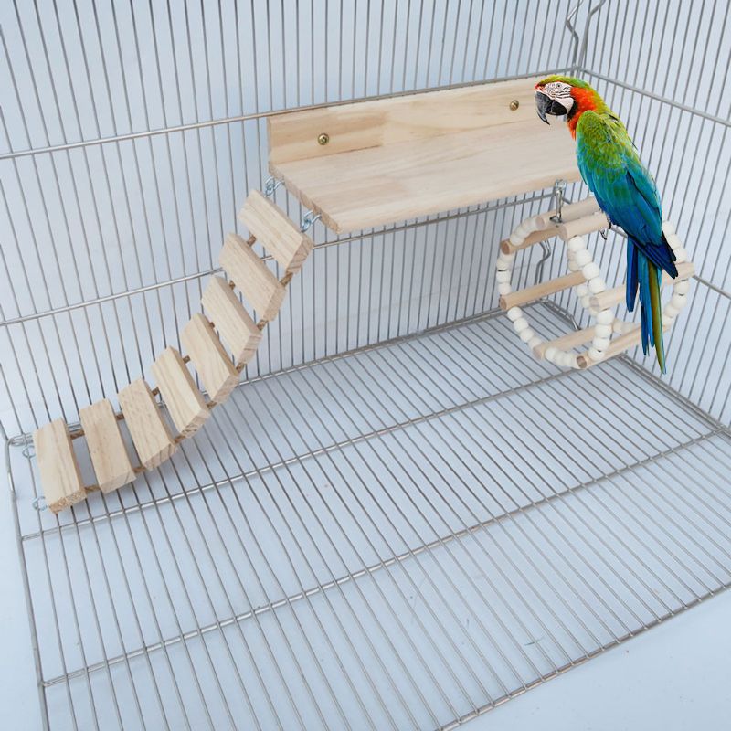 3Stck Holz Hamster Plattform Klettern Leiter Schaukel Spielen einstellen Vogel Papagei Sitzstangen Spielzeug Kleines Haustier KäFeige ÜSpund Spielzeug Himmel Rad C42