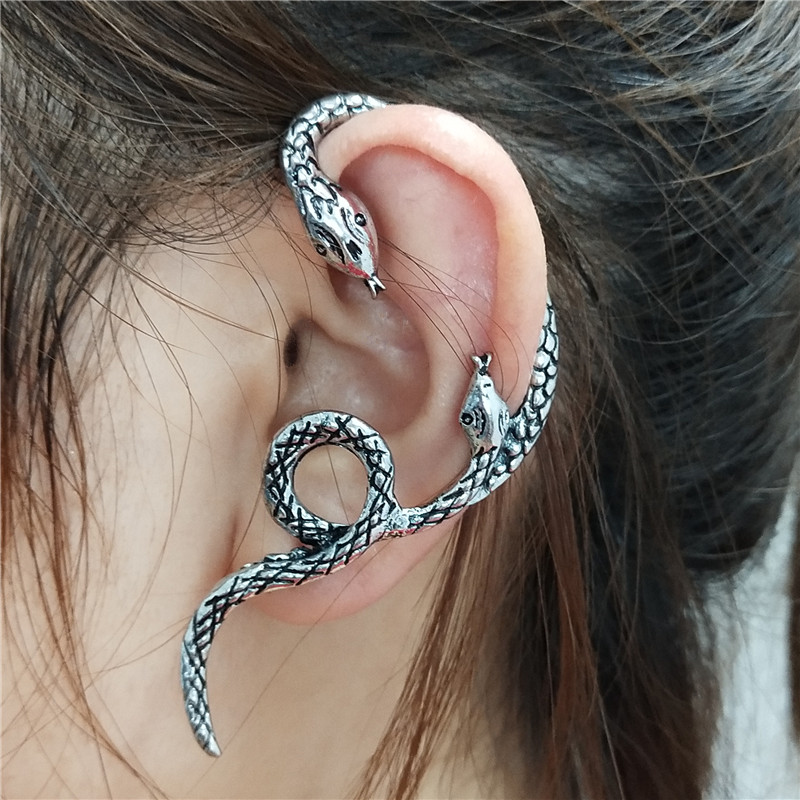 10 stücke Ohrringe Punk Hiphop Zwei Schlange Lange Ohr Manschette Ohrringe Jacken Für Frauen Männer Schmuck EJ031