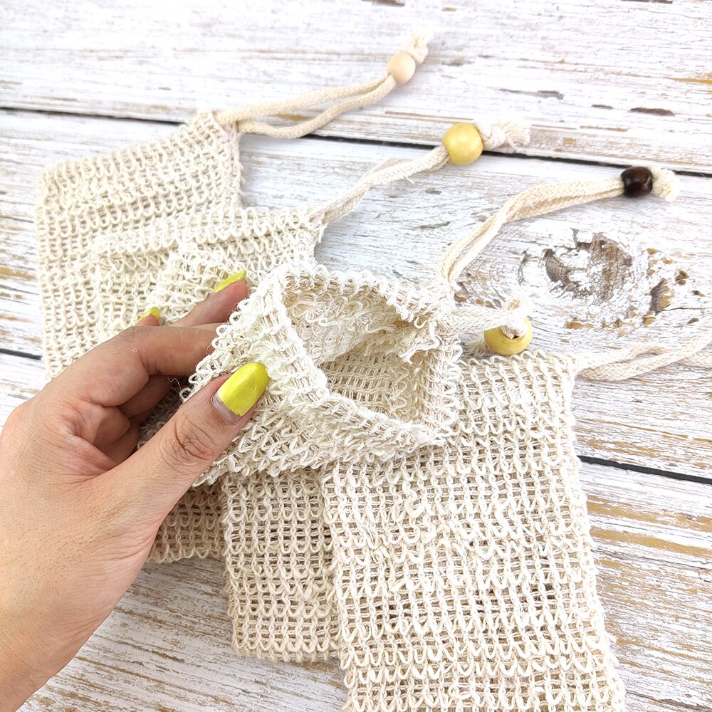 4 stücke Sisal Hanf Seife Tasche Blase Ramie Gittergewebe Seife Lagerung Taschen Schaum Hersteller Doppel-schicht Netz Taschen Schäumen einfach blasiert Seife Halfter