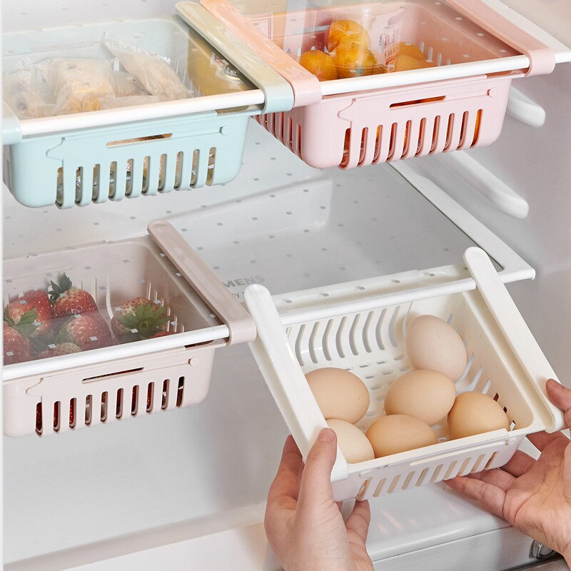 Küche Organizer Einstellbare Küche Kühlschrank Lagerung Gestell Kühlschrank Mit Gefrierfach Regal Halfter ziehen-aus Schublade Raum Sparer #25