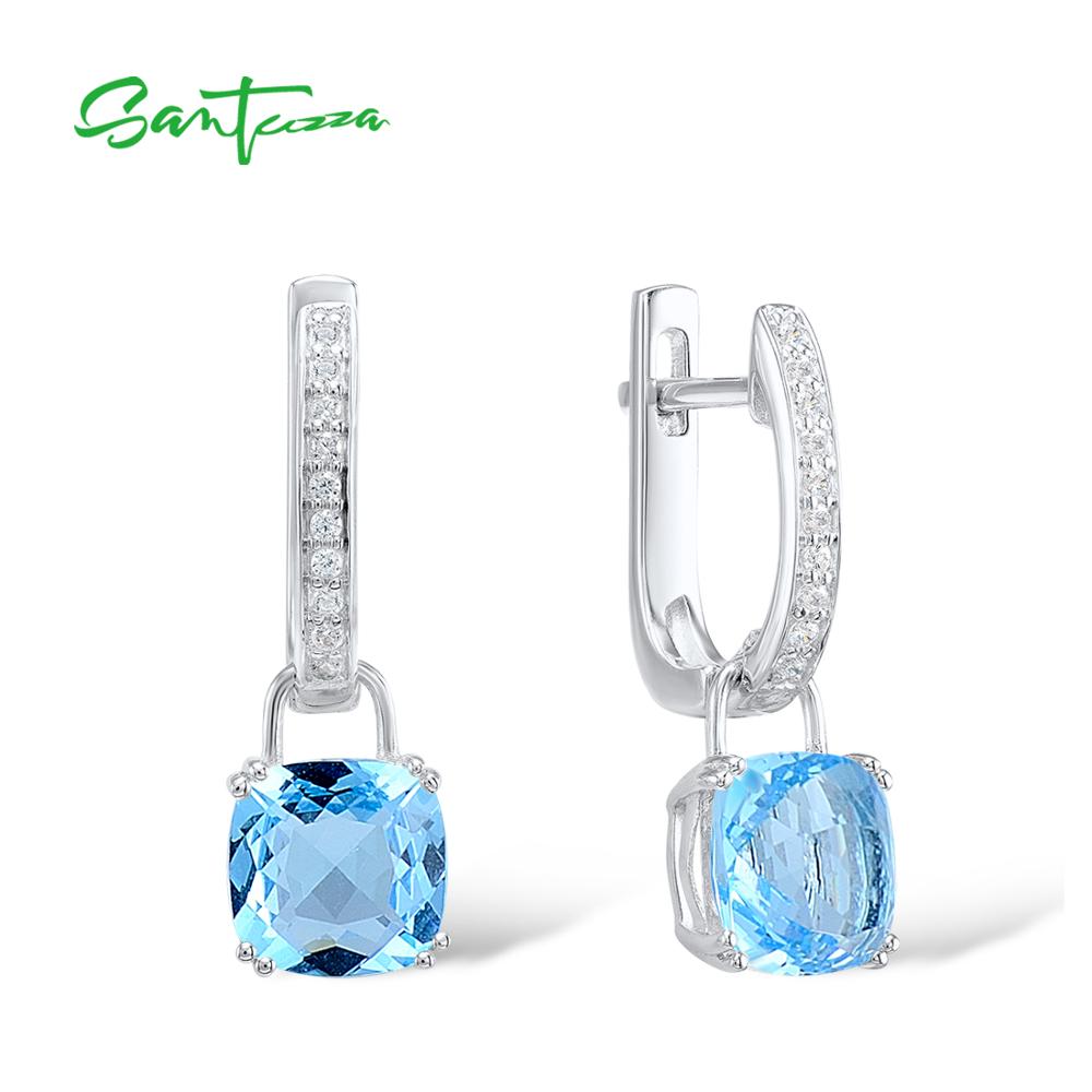 SANTUZZA Silber Ohrringe Für Frauen 925 Sterling Silber Baumeln Ohrringe Himmel Blau Zirkonia brincos Modeschmuck