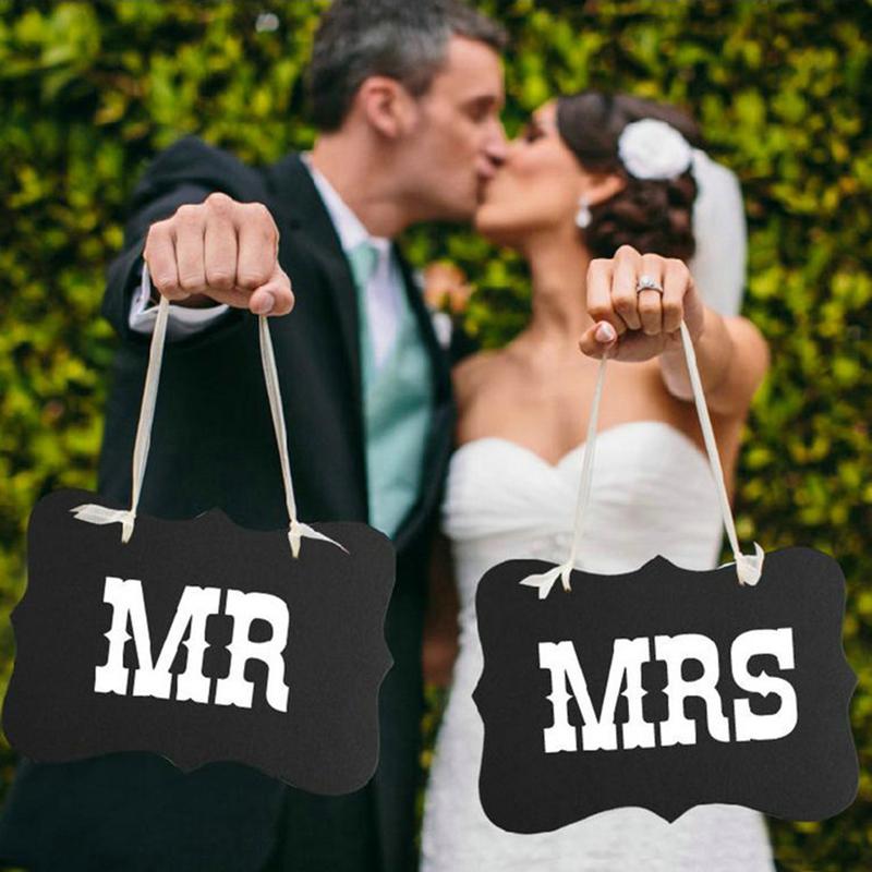 1einstellen DIY Herr Frau Papier Bord + Band Zeichen Foto Verkaufsstand Requisiten Hochzeit dekoration Party Favor Foto für hochzeiten