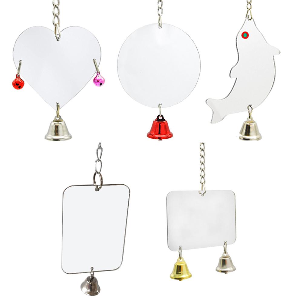 Papagei Glocke Spielzeug Haustier Vogel Spiegel Spielzeug Schaukel Vogel KäFeige Spielzeug Herz-förmigen Runde Rechteck Optional Mit Glocke in zufällige Farbe