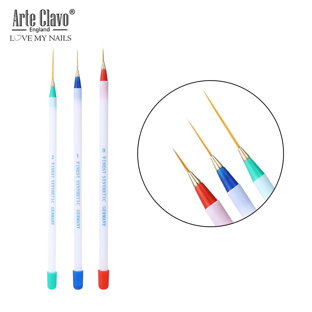 Arte Clavo 3 stücke Nagel Kunst Liner Malerei Pinsel Acryl Dünne Liner Zeichnung Kuli Nagel Kunst Manikübetreffend Werkzeuge UV Gel nagellack Pinsel