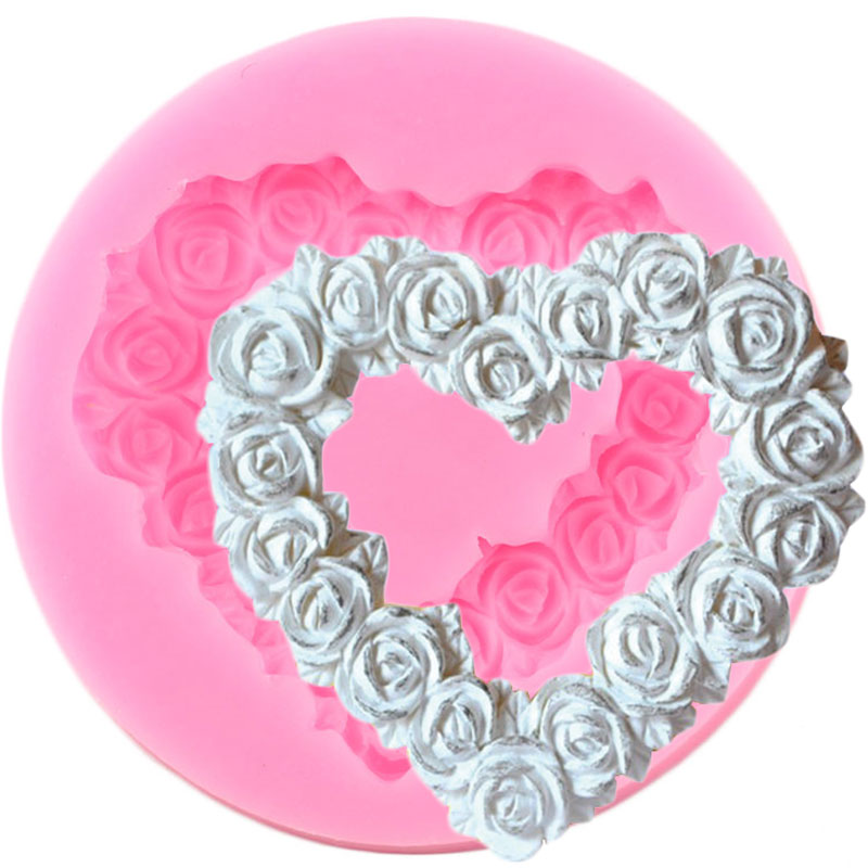 Herz Rose Kranz Silikon bilden Blume Hochzeit Cupcake Deckel Fondant Kuchen Dekorieren Werkzeuge Süßigkeit Polymer Ton Schokolade Formen