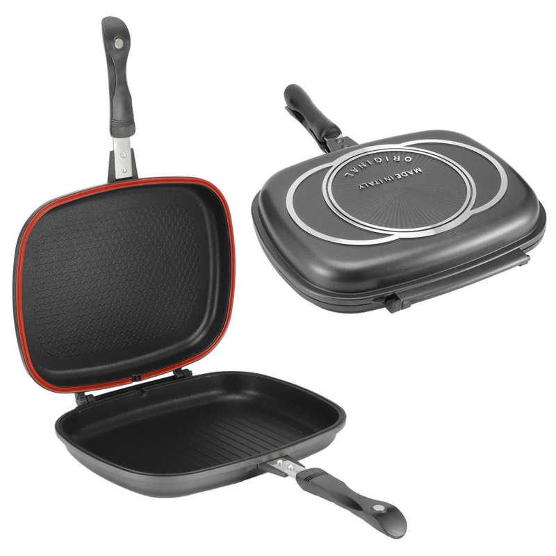 32cm Grill Pfanne Braten doppelt Seite Tragbare Anti-Brennen Griff Küche Liefert Grill Topf