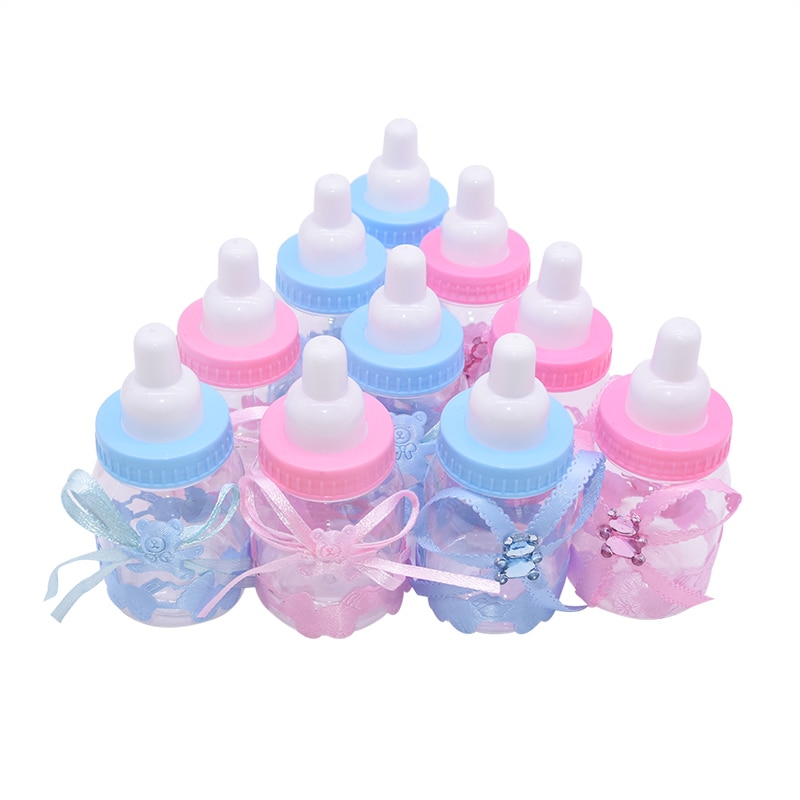 12 stücke Junge Mädchen Baby Dusche Dekor Schokolade Süßigkeiten Flaschen Taufe Gefälligkeiten Kasten Geschlecht Offenbaren Party Boxen Mini Baby flasche