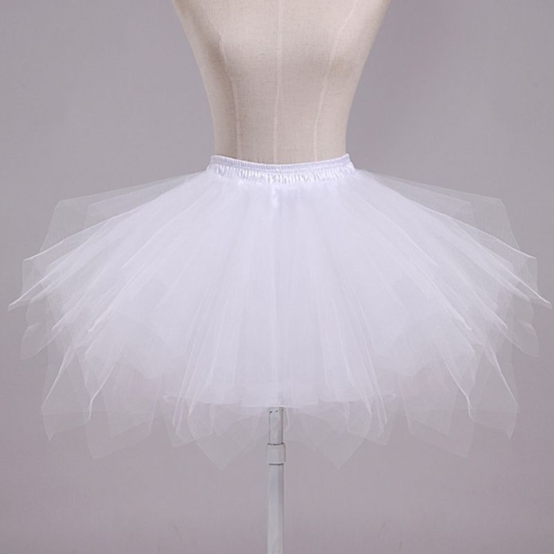 Frauen 4 Schicht Elastische Kordelzug Taille Unterrock Einfarbig Kurze Petticoat Weiche Tüll Gittergewebe Geschwollene Ballettröckchen Felsen für Hochzeit Kleid