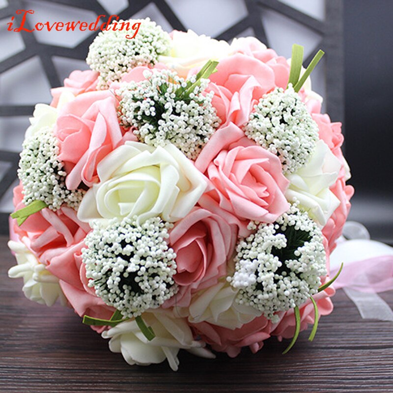 ILoveWedding Braut Hochzeit Strauß Band Handgemachte 30 stücke PE Rosen Hochzeit Blumen Brautsträuße Lila