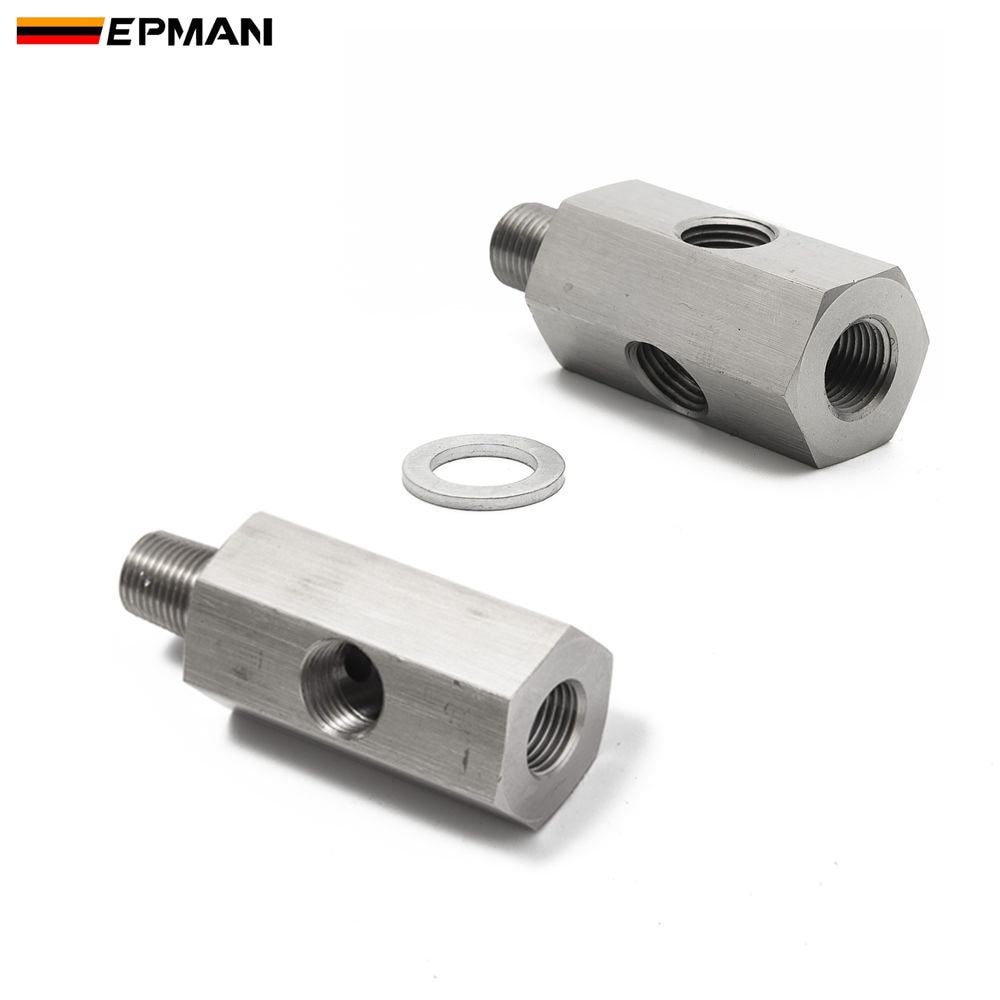 EPMAN 1/8'' NPT &Ampere; 1/8 "BSPT &Ampere; M10 Öl Druck Sensor T Adapter Turbo Versorgung Futter Linie Messgerät Turbo öl Futter Adapter passend zu