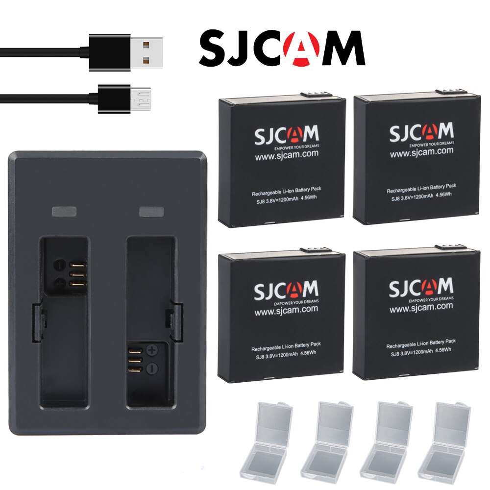 SJCAM SJ8 Serie Zubehör 4 stücke SJCAM SJ8000 Batterie + Dual Ladegerät Für SJ8 Profi / SJ8 Plus / SJ8 Luft Aktion Kamera Zubehör