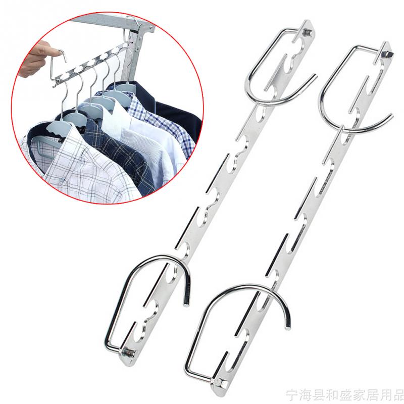 1 Stck 37 cm Multifunktionale Platzsparende Metall KleiderbüGel mit Haken Magie 6 See Kleidung Wandschrank Organizer Eisen Kleidung Trocknen Gestell