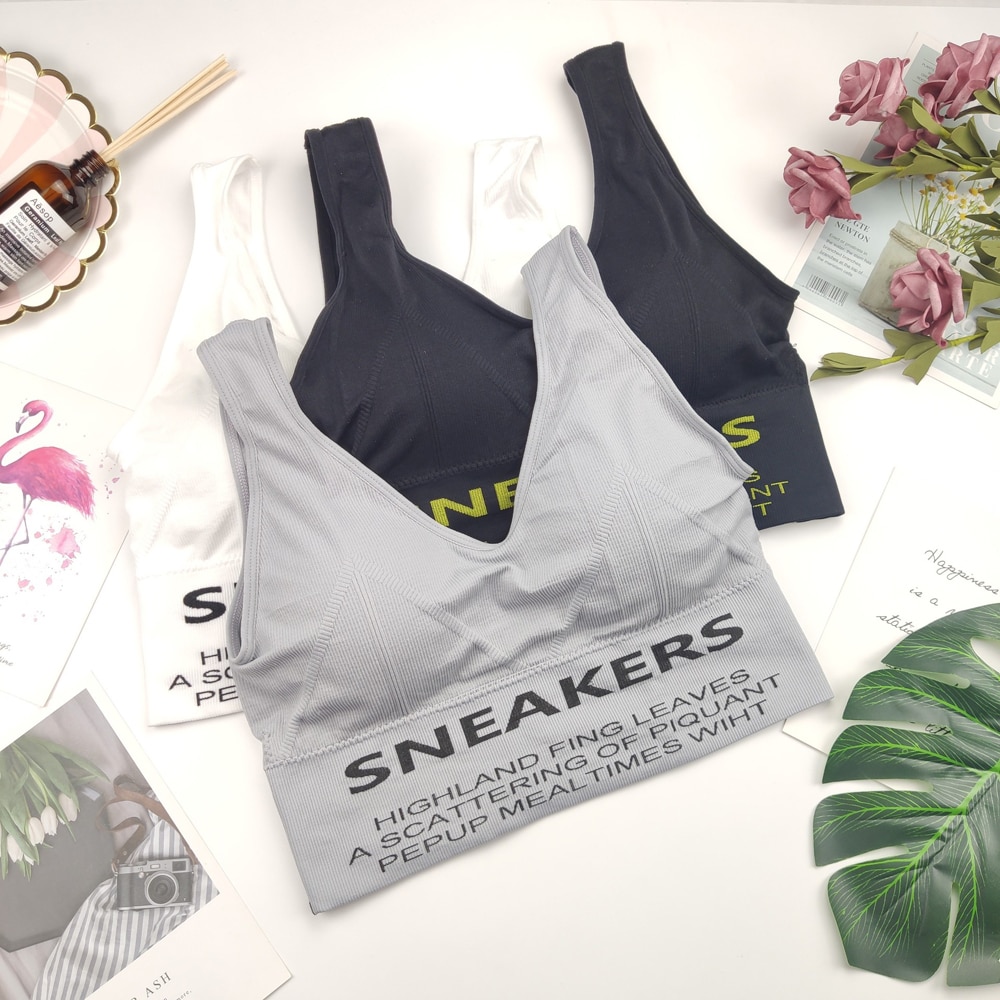 oben Frauen drücken-hoch Sport-Bh Frauen Sport Bh Fitness oben Briefe Läuft Bh Für Tasse A-C Schwarz Weißes Lauf Fitnessstudio Fitness Ernte