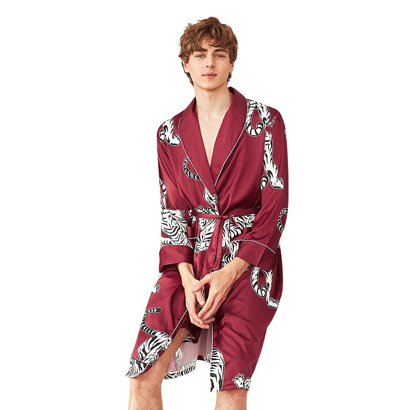 sommer Satin- Kimono Bademantel Männer Kleid Blume drucken Nachtwäsche Schlecht Kleid Langarm Seide Nachtwäsche Lange Bademantel Pijama