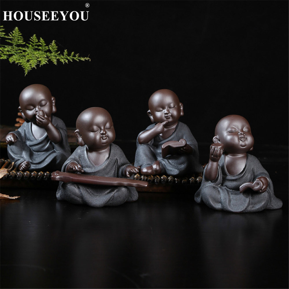 exquisit Sitzt Mönche Kung Fu Tee Haustiere Ornamente Lila Sand Tee Tablett kleine Buddha Statuen Skulpturen Tee Zubehör einstellen
