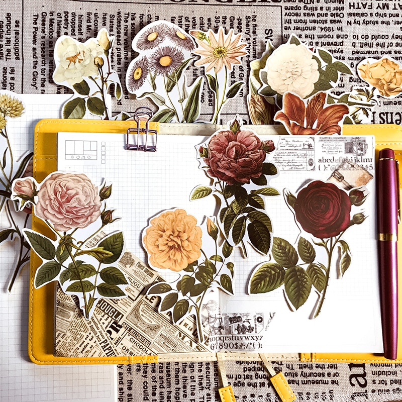 20Stck retro aufkleber Hand konto Material Rose aufkleber tn Hand konto aufkleber große größe blume fotoalbum DIY