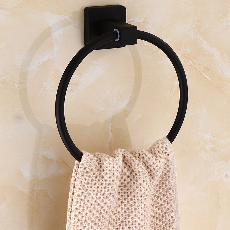 1PC Neue Rost Beweis Edelstahl Schlecht Zubehör Zauberstab Montieren Einzigen Handtuch Bar Handtuch Ring Handtuch Halfter in matt schwarz beenden