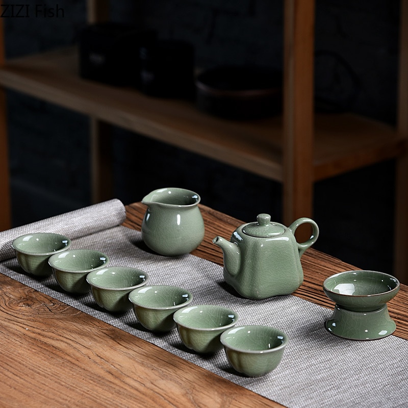 Keramik Kung Fu Tee-einstellen Tee Topf Tee Hersteller Ein Topf und Sieben Tassen Chinesischen Tee-einstellen Tee Zeremonie Hause garten Kung-fu-Tee-einstellen