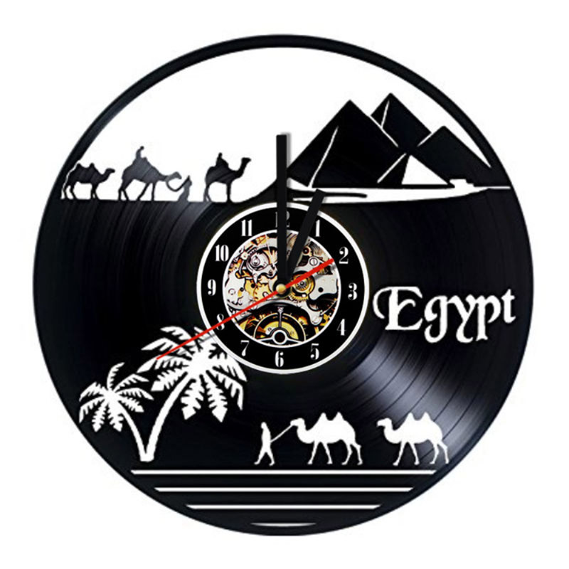 Ägypten Stadt Antike Vinyl LP Rekord Hängen Wanduhr Personalisierte Kreative Dekorative Rekord Uhr Runde Hohle Wandkunst-dekors