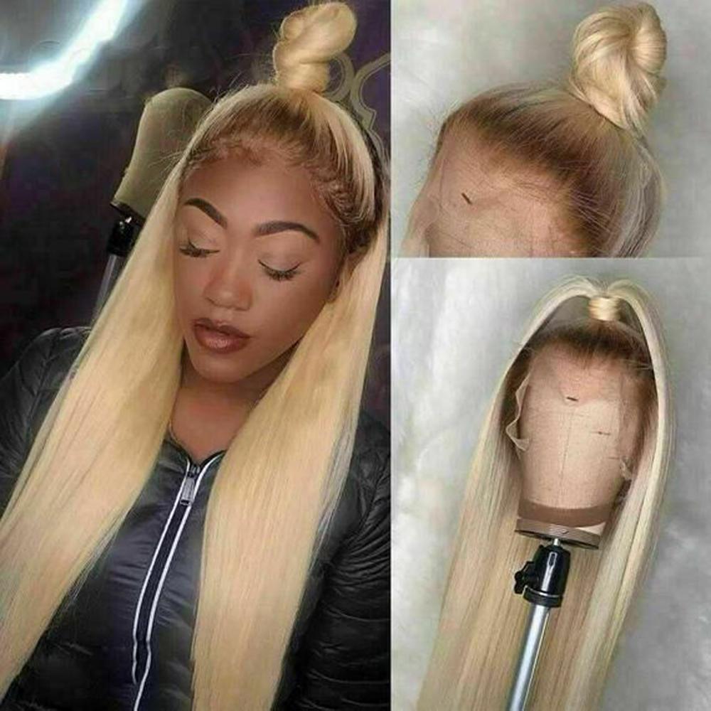 Honig blond Gerade Perücke Malaysische transparent 613 Spitze Teil Vorderseite Synthetische Haar Perücken Für Schwarze Frauen 1B/613 Ombre perücke